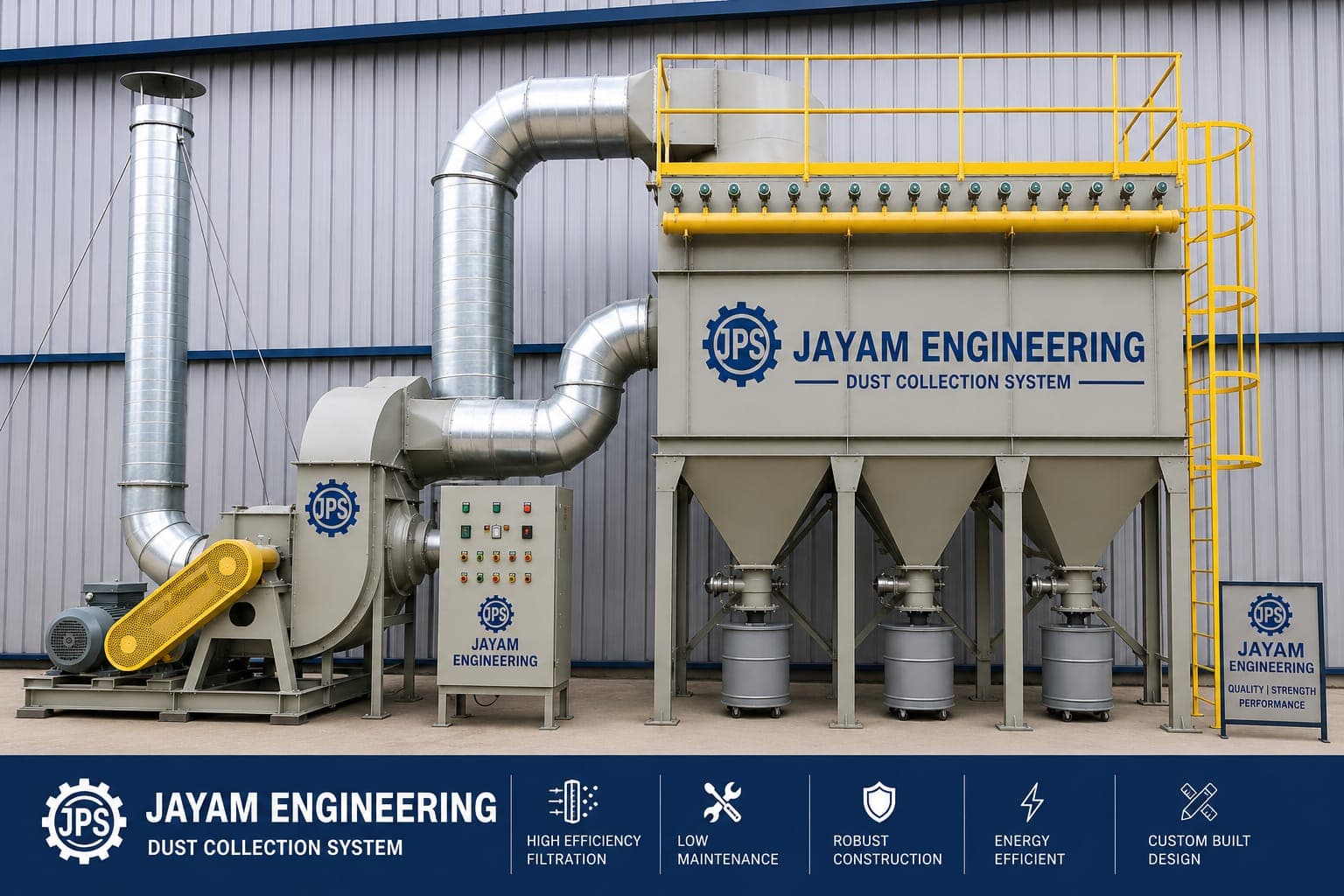 Industrial dust collector system installation in a manufacturing facility